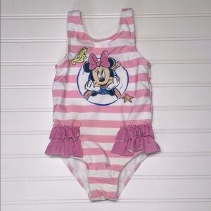 DISNEY NWOT Minnie Mouse Pink Striped Ruffle One Piece Swimsuit